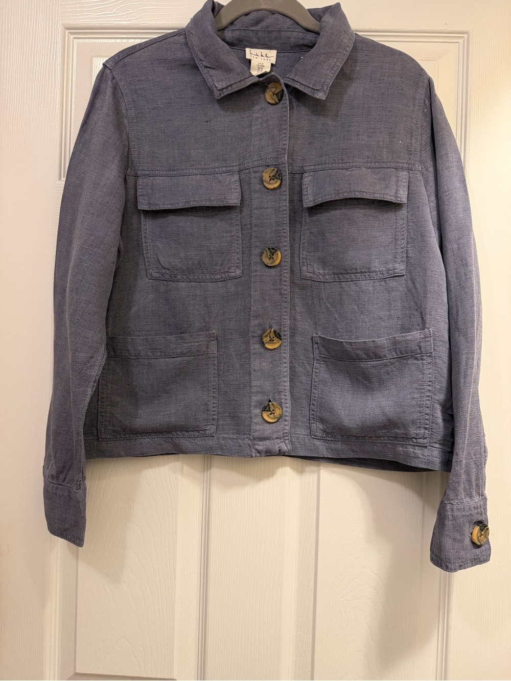 Nicole Miller Blue Cotton Button-Front Utility Jacket